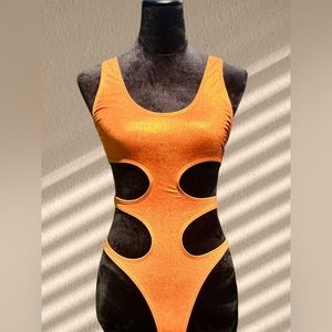 Orange Metallic One Piece Swimsuit
